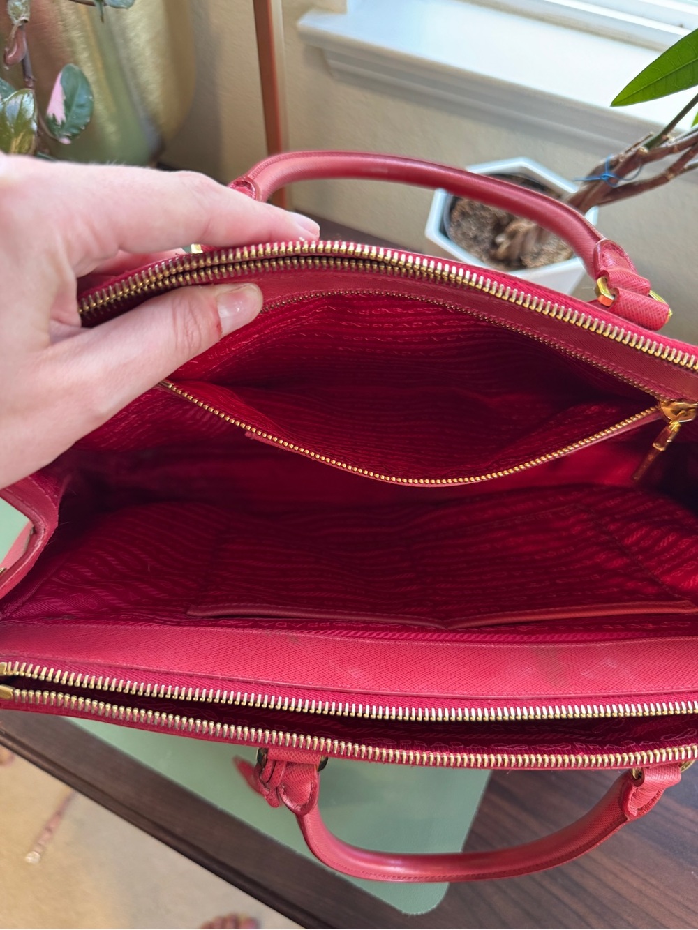 Prada Cherry Red Saffiano Tote with Gold Accents - Picture 11 of 14